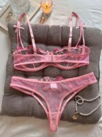 Premium Flower Transparent Bikini Set- Pink - Image 4