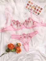 Premium Flower Transparent Bikini Set- Pink - Image 3