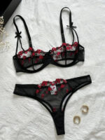 Premium Flower Transparent Bikini Set - Black