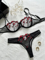 Premium Flower Transparent Bikini Set - Black - Image 7