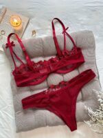 Premium Flower Transparent Bikini Set- Maroon - Image 7