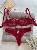 Premium Flower Transparent Bikini Set- Maroon - Image 6