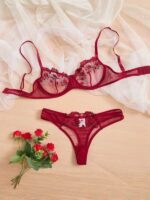 Premium Flower Transparent Bikini Set- Maroon - Image 5