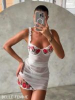 Embroidered Flower Mesh Two-Piece Night Dress - Image 6