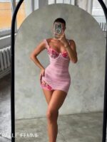 Embroidered Flower Mesh Two-Piece Night Dress - Image 8