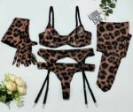 Erotic Leopard Printed 5 Pieces Garter Set - Image 3