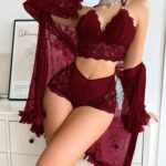 V-Neck Bralette Underware Suit With Mesh Bathrobe