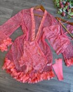 V-Neck Bralette Underware Suit With Mesh Bathrobe - Image 9