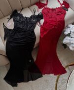 Women's Summer Cross-Border Sexy Off-Shoulder Camisole Lingerie Set Lace Patchwork Nightdress Embroidery Mesh See-Through Light - Image 4
