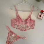Pink Floral Embroidery Lingerie Set
