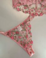 Pink Floral Embroidery Lingerie Set - Image 4