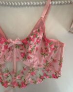 Pink Floral Embroidery Lingerie Set - Image 2