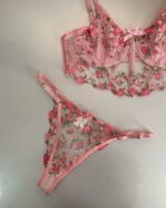 Pink Floral Embroidery Lingerie Set - Image 5
