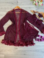 V-Neck Bralette Underware Suit With Mesh Bathrobe - Image 6